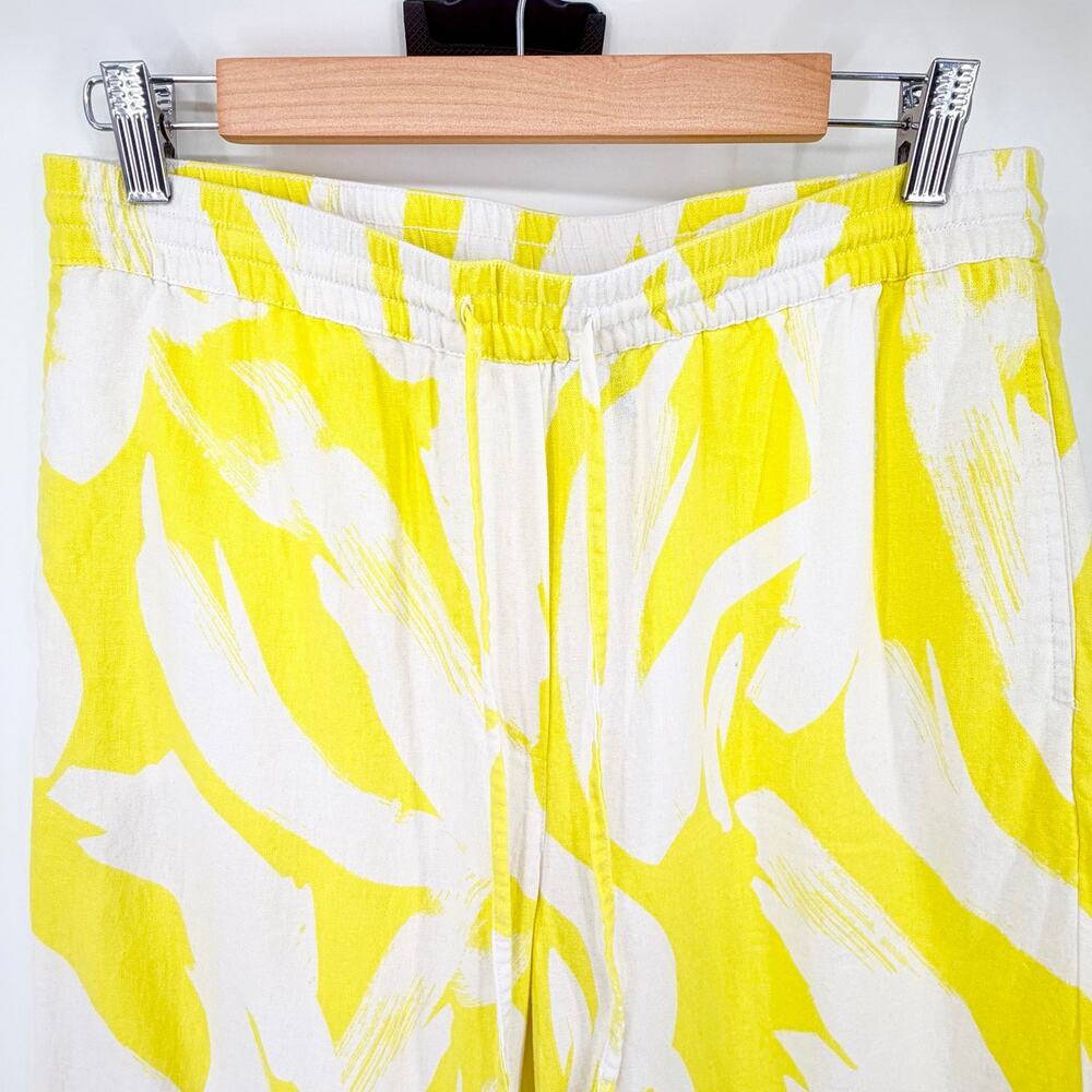 DKNY Linen Blend Wide Leg Crop Pants Yellow White Abstract Print Medium - Picture 11 of 12